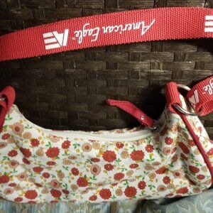 American Eagle Floral Crossbody Bag with Red Strap